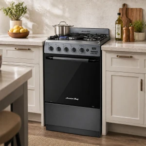 MASTERCHEF 20" 4-BURNERS GAS RANGE, REFLECTIVE GLASS | MC-AT203-5GTTCSS - Image 