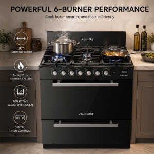 MASTERCHEF 30" 6-BURNERS REFLECTIVE GLASS GAS RANGE  | MC-RG-803-6GTTC - Image 