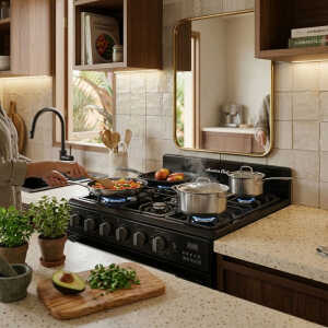 MASTERCHEF 30" 6-BURNERS REFLECTIVE GLASS GAS RANGE  | MC-RG-803-6GTTC - Image 