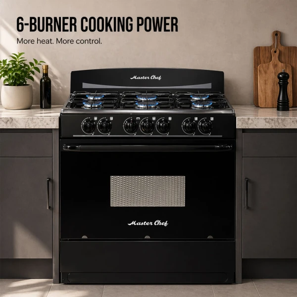MASTERCHEF 30" 6-BURNER GAS RANGE BLACK | MC-RG701-3N - Image 