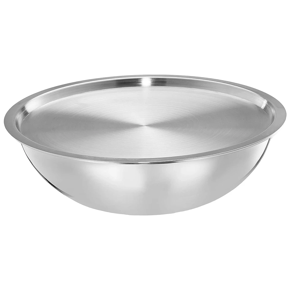 Deep stainless steel serving bowl with cover