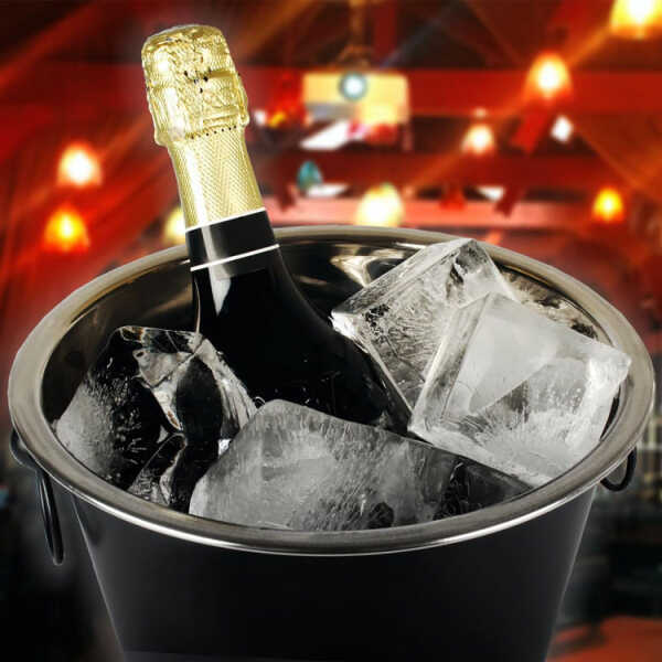 EMERALD ICE/WINE/CHAMPAGNE BUCKET W/ HANDLES AND BUILT IN OPENER BLACK 22CM | MH-NEW/CH.OP-CL - Image 