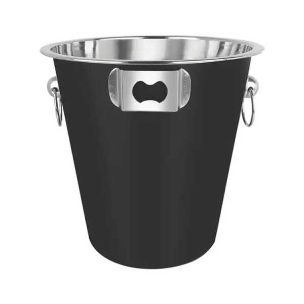 EMERALD ICE/WINE/CHAMPAGNE BUCKET W/ HANDLES AND BUILT IN OPENER BLACK 22CM | MH-NEW/CH.OP-CL - Image 