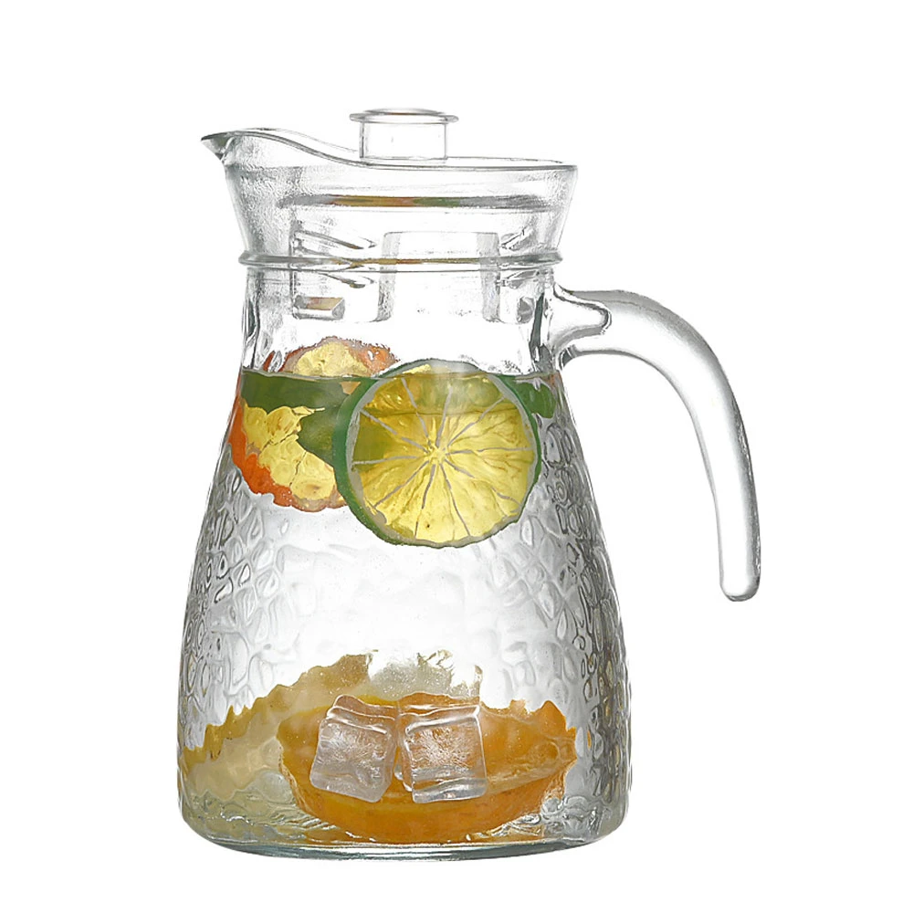 Transparent glass pitcher with handle and lid