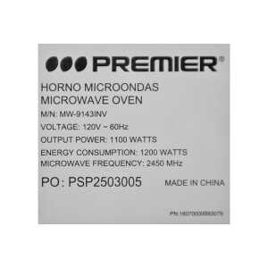 PREMIER 1.1 CU.FT COUNTERTOP INVERTER MICROWAVE, BLACK | MW-9143INV - Image 