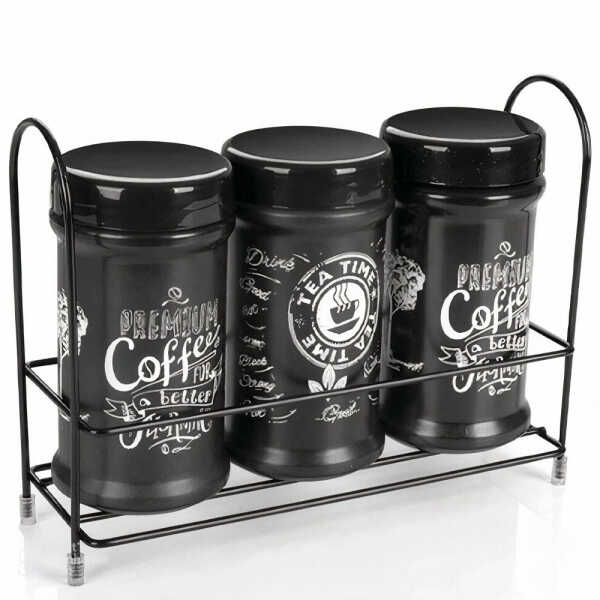 PREMIUM 3PCS BLACK JAR DECORATED SET 660ML | S-683 - Image 