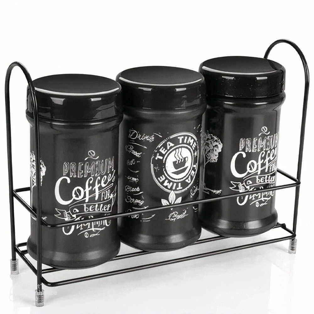 PREMIUM 3PCS BLACK JAR DECORATED SET 660ML | S-683 - Image