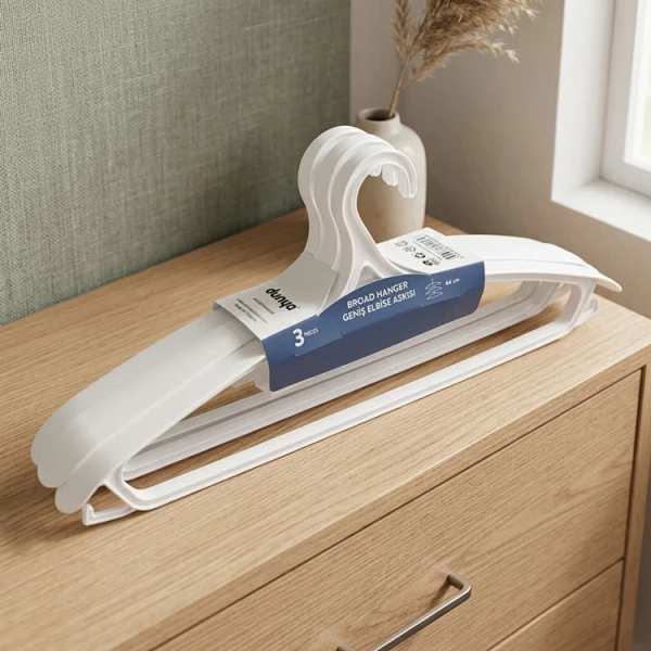 3PCS PLASTIC BROAD CLOTHES HANGER | 5205 - Image 