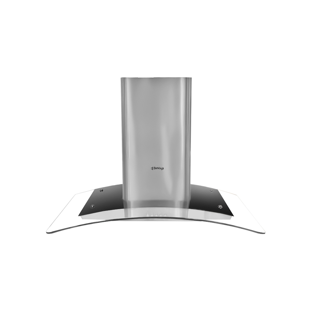 Modern BERKLAYS 90cm chimney range hood, front view.