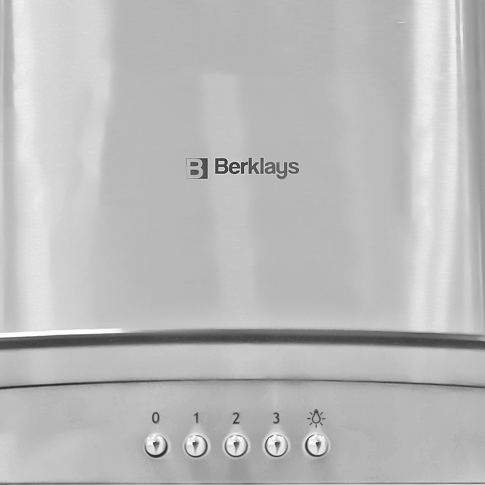 Close-up of BERKLAYS range hood push button controls.