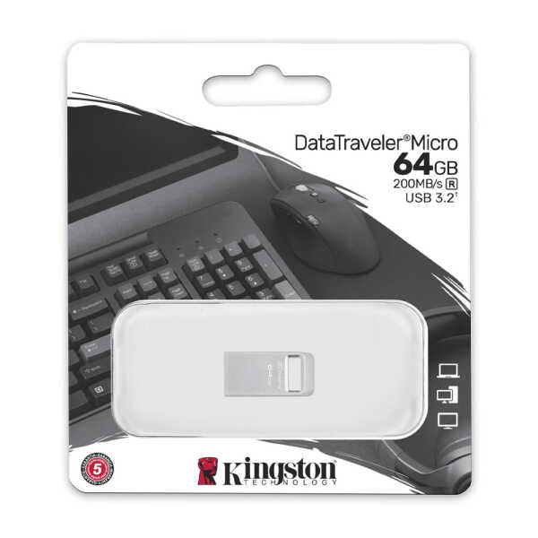 KINGSTON 64GB DATA TRAVELER MICRO USB FLASH DRIVE W/ULTRA-SM PREMIUM METAL DESIGN | DTMC3G2/64GB - Image 