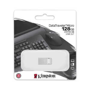 KINGSTON 128GB DATA TRAVELER MICRO USB FLASH DRIVE W/ULTRA-SM PREMIUM METAL DESIGN | DTMC3G2/128GB - Image 