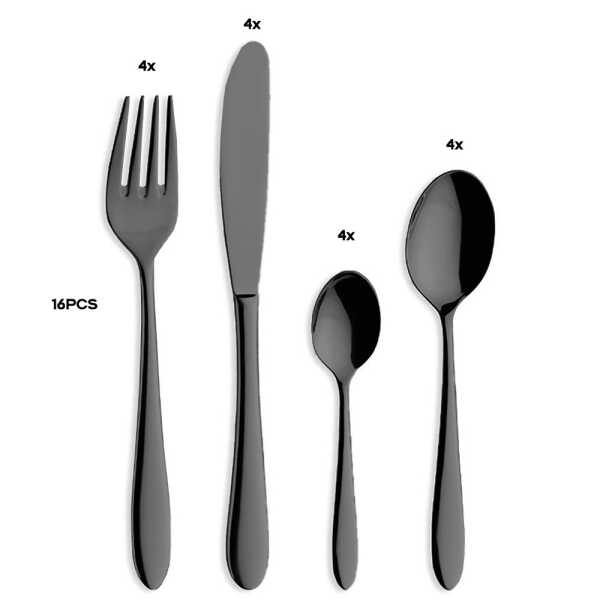EPICURE 16 PIECES BLACK STAINLESS STEEL CUTLERY SET | EP-16SET-BK8 - Image 
