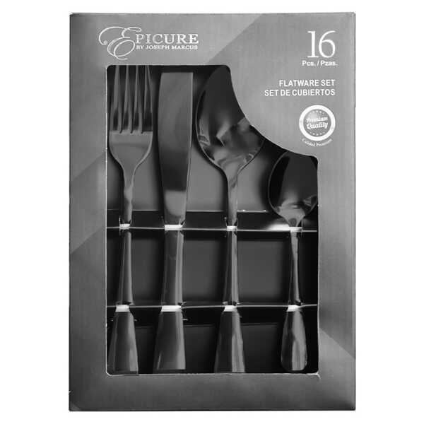 EPICURE 16 PIECES BLACK STAINLESS STEEL CUTLERY SET | EP-16SET-BK8 - Image 