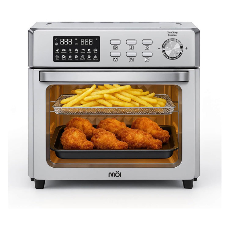 Möi digital air fryer oven with food cooking inside