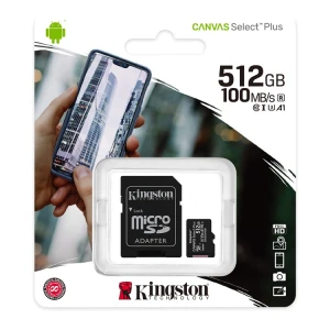 KINGSTON MEMORY CARD 512GB CANVAS SELECT PLUS UHS-I MICRO SDXC W/SD ADAPTER | SDCS2/512GB - Image 