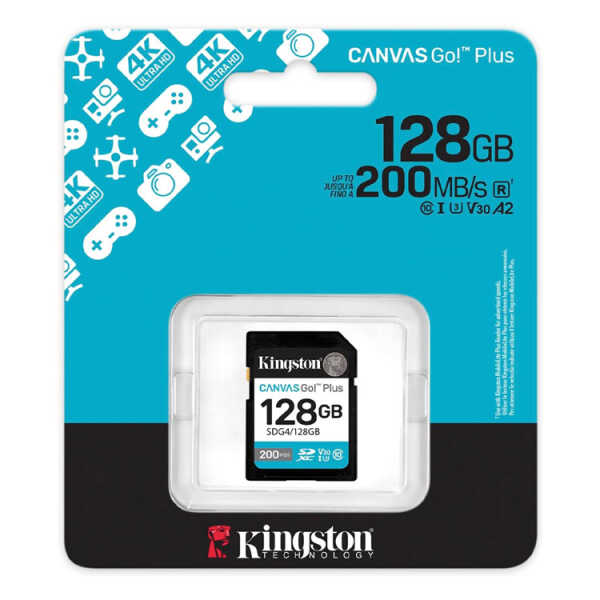 KINGSTON CANVAS GO PLUS SD MEMORY CARD 128GB | SDG4/128GB - Image 