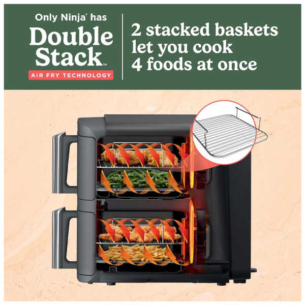 NINJA 10QT 6 IN 1 DOUBLE STACK AIR FRYER WITH TWO XL BASKETS | SL401 - Image 