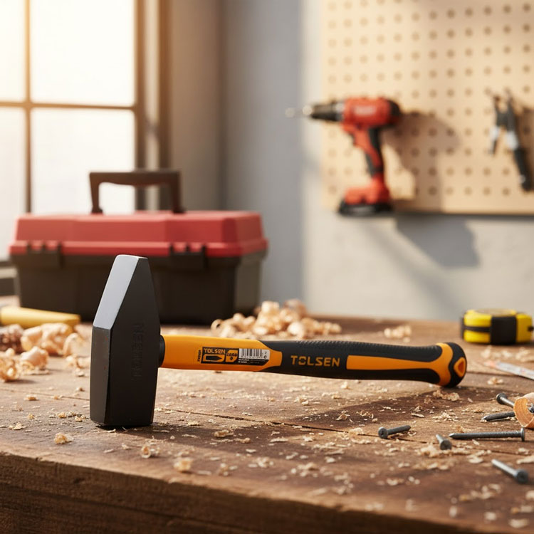 TOLSEN Machinist Hammer on workshop bench wood shavings.