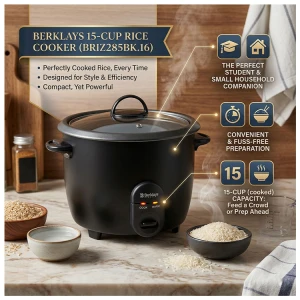 BERKLAYS 15 CUPS BLACK RICE COOKER | BRIZ285BK.16 - Image 