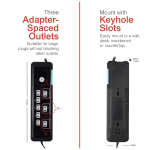 GE 8-OUTLET SURGE PROTECTOR W/ USB TETHER 4FT CORD BLACK | 34117 - Image 