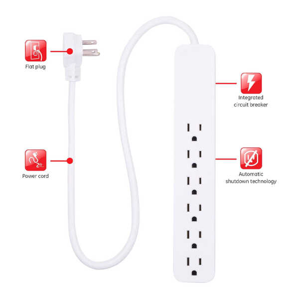 GE 6-OUTLET SURGE PROTECTOR 2 PACK WHITE | 46867 - Image 