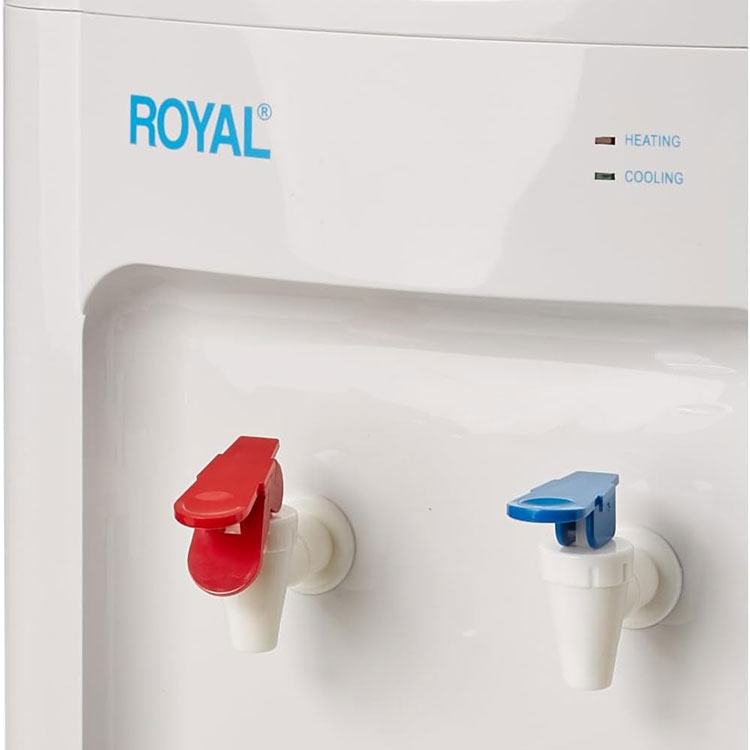 Close-up of Royal water dispenser taps and indicators