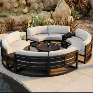 OUTDOOR FURNITURE SET 7 PIECES (4 CURVED TWO SEATERS/ 1 ROUND COFFEE TABLE/1 TRIANGULAR SIDE TABLE) | KM1344 - Image 