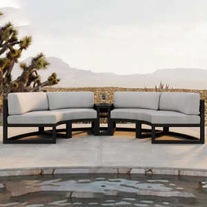 OUTDOOR FURNITURE SET 7 PIECES (4 CURVED TWO SEATERS/ 1 ROUND COFFEE TABLE/1 TRIANGULAR SIDE TABLE) | KM1344 - Image 