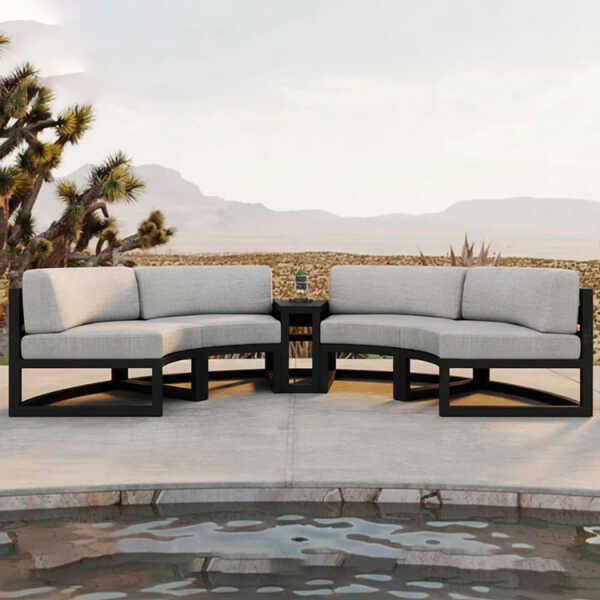OUTDOOR FURNITURE SET 7 PIECES (4 CURVED TWO SEATERS/ 1 ROUND COFFEE TABLE/1 TRIANGULAR SIDE TABLE) | KM1344 - Image 