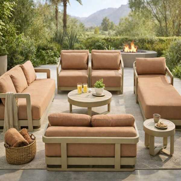 OUTOOR FURNITURE SET 7 PIECES (1 CHAISE LOUNGE/1 THREE-SEATER/1 TWO-SEATER/2 SINGLE SEATERS/ 2 COFFEE TABLES) | KM1545 - Image 