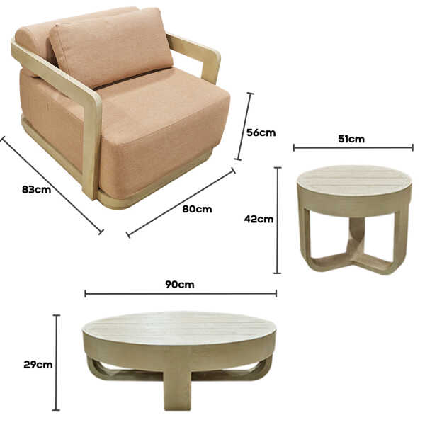 OUTOOR FURNITURE SET 7 PIECES (1 CHAISE LOUNGE/1 THREE-SEATER/1 TWO-SEATER/2 SINGLE SEATERS/ 2 COFFEE TABLES) | KM1545 - Image 