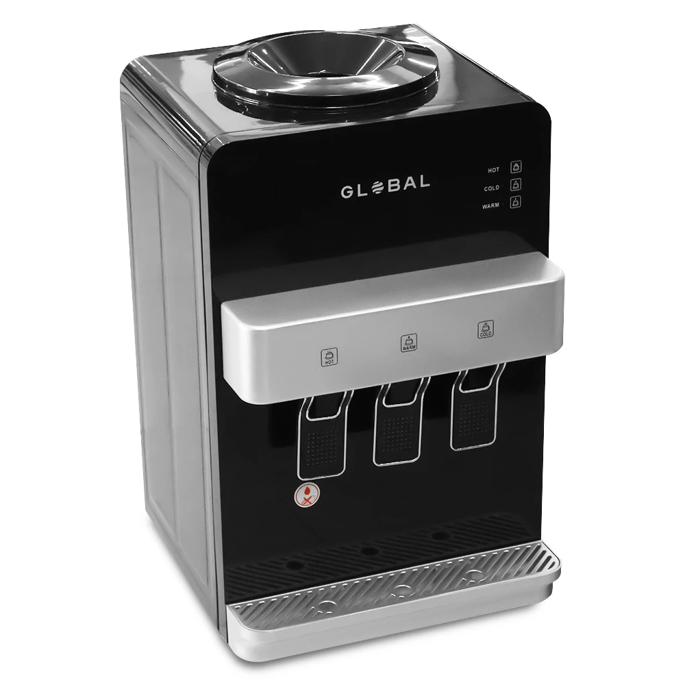 Global Top Load Countertop Water Dispenser – Modern Black/Silver Design