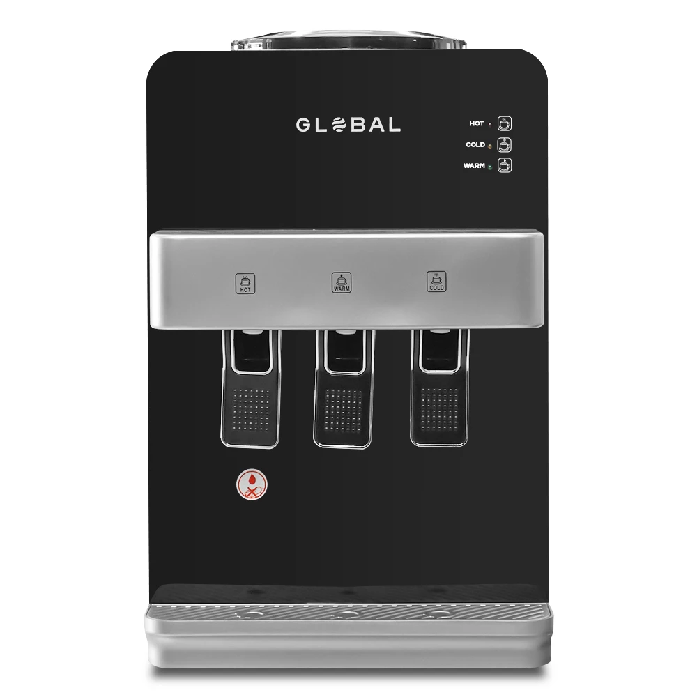 Global Top Load Countertop Water Dispenser – Modern Black/Silver Design