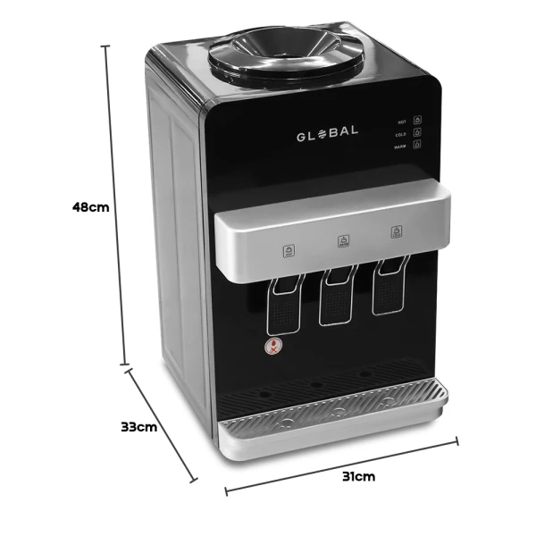 GLOBAL COUNTERTOP TOP LOAD WATER DISPENSER BLACK/SILVER | L0506001 - Image 