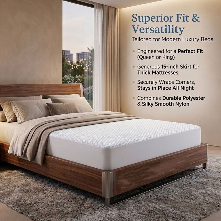 Cooling mattress protector with 15-inch deep pocket skirt.