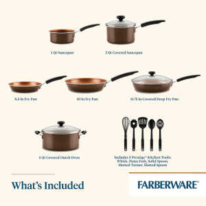 FARBERWARE 14-PIECE COOKWARE SET, CERAMIC NON-STICK | 10629 - Image 