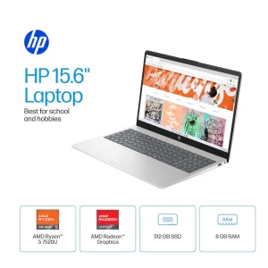 HP 15.6" AMD RYZEN 5 7520U 8GB RAM, 512GB SSD, W11, SILVER LAPTOP | 15-FC0146 - Image 