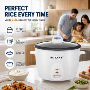 SOKANY 2.2L 11 CUP UNCOOKED RICE COOKER WHTE  | SK-07059 - Image 