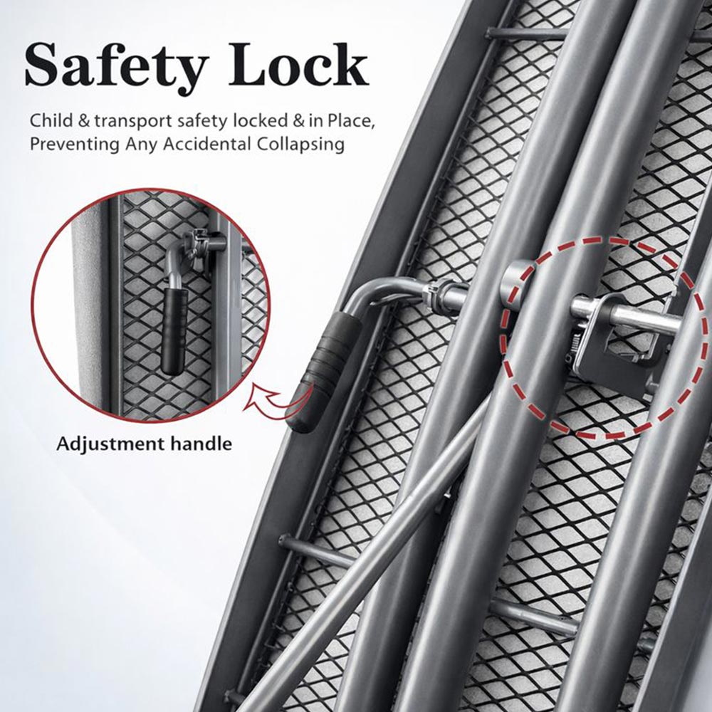 Close-up of ironing board safety lock adjustment handle