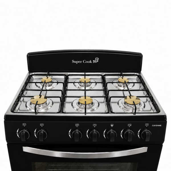 SUPER COOK CAYENNE 6-BURNERS GAS RANGE BLACK | CNT-10880-BLACK - Image 
