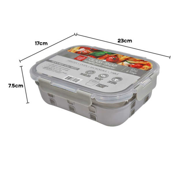 COOK PREP EAT RECTANGULAR GLASS STORAGE CONTAINER 6.4CUP | CPEL-4570 - Image 
