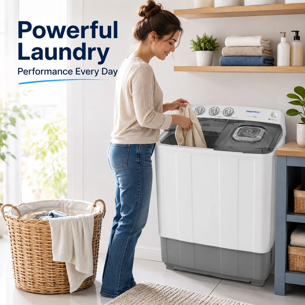 POWERFUL DAEWOO TWIN TUB 5KG WASHER – COMPACT EFFICIENT LAUNDRY