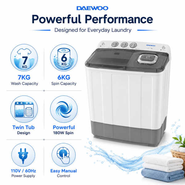DAEWOO 7KG TWIN TUB WASHING MACHINE | DWM700 - Image 