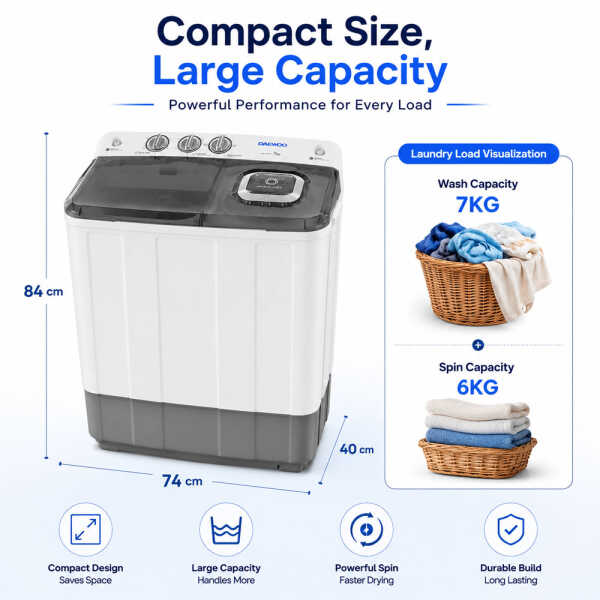 DAEWOO 7KG TWIN TUB WASHING MACHINE | DWM700 - Image 