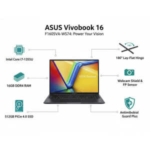 ASUS VIVOBOOK 16" FHD i7-1355U 16GB 512SSD WINDOWS 11 BLACK | F1605VA-WS74 - Image 