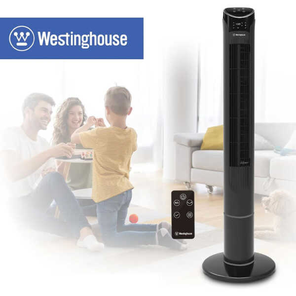 WESTINGHOUSE OSCILLATING TOWER FAN 41" W/REMOTE, BLACK | FT001 - Image 