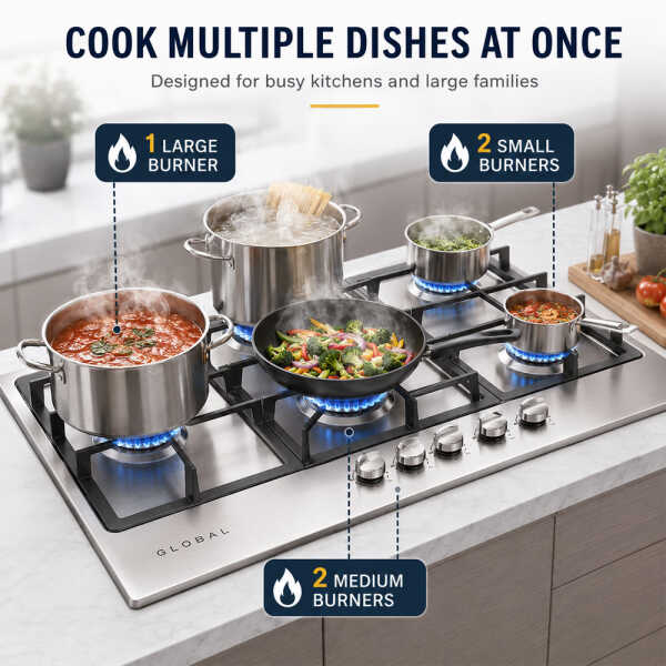 GLOBAL 5 BURNERS BUILT-IN  STAINLESS STEEL GAS COOKTOP | L0423011 - Image 