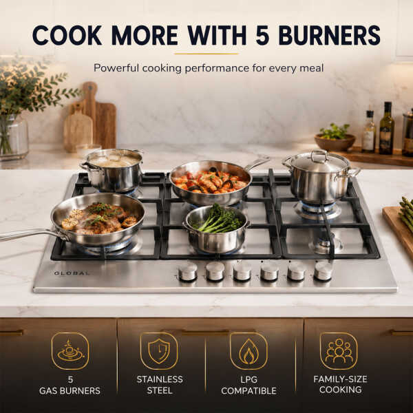 GLOBAL 5 BURNERS BUILT-IN  STAINLESS STEEL GAS COOKTOP | L0423011 - Image 