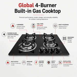 GLOBAL 24" BUILT-IN 4 BURNERS GLASS COOKTOP | L0905003 - Image 